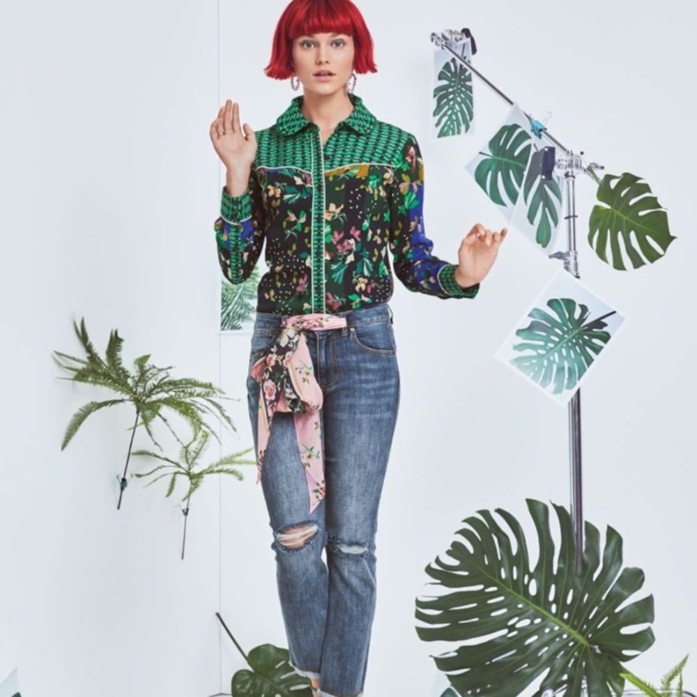 Cabi 5520 Bronco Patchwork Button Up Blouse - image 1